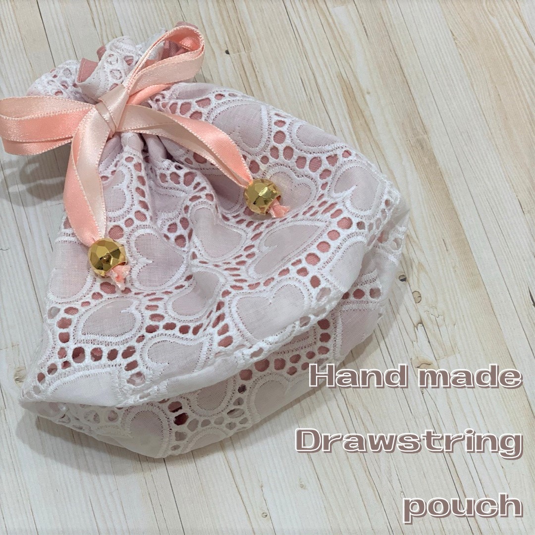 まんまる巾着 マーガレット柄(ボルドー) *handmade*Ω