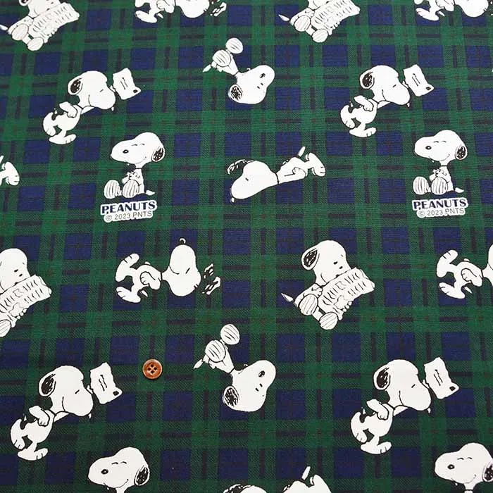 コットンオックスプリント生地　スヌーピーチェック