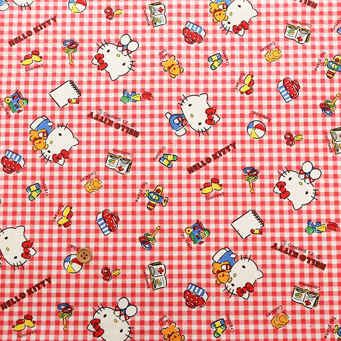 コットンオックスプリント生地　キティギンガム