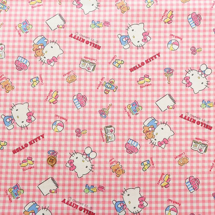 コットンオックスプリント生地　キティギンガム