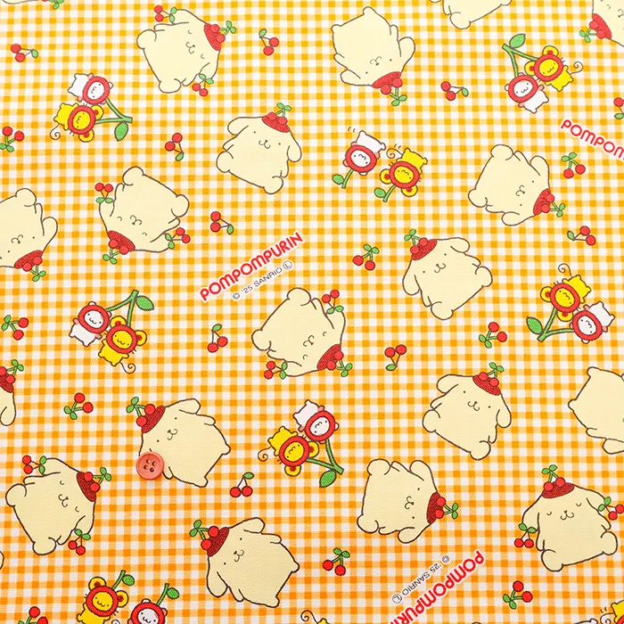 コットンオックスプリント生地　ポムポムプリン　チェリー