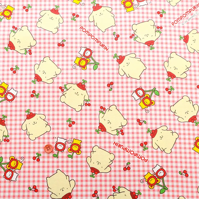 コットンオックスプリント生地　ポムポムプリン　チェリー