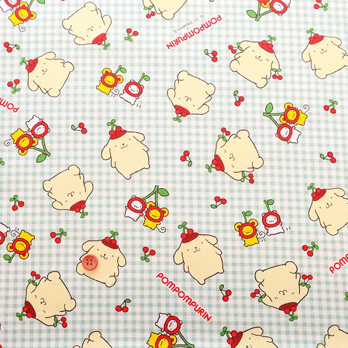 コットンオックスプリント生地　ポムポムプリン　チェリー