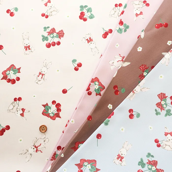 ポリエステルツイルプリント生地　クラシカルモダン　MISAKO AOKI　ラビットチェリー