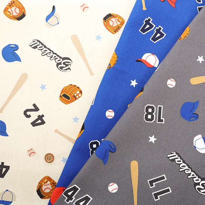 コットンオックスプリント生地　お気に入りシリーズ　ベースボールスター