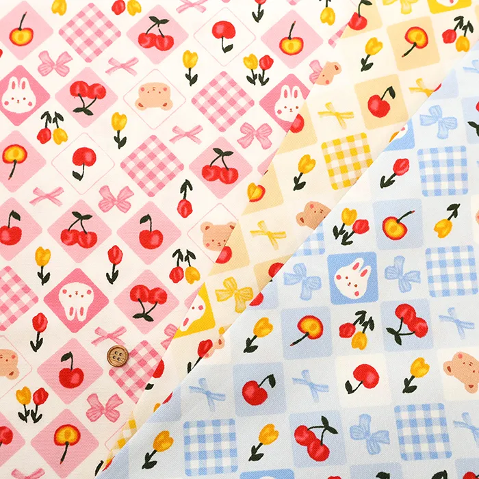 コットンオックスプリント生地　お気に入りシリーズ　アニマルリボン