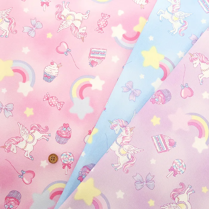 コットンオックスプリント生地　お気に入りシリーズ　レインボーユニコーン