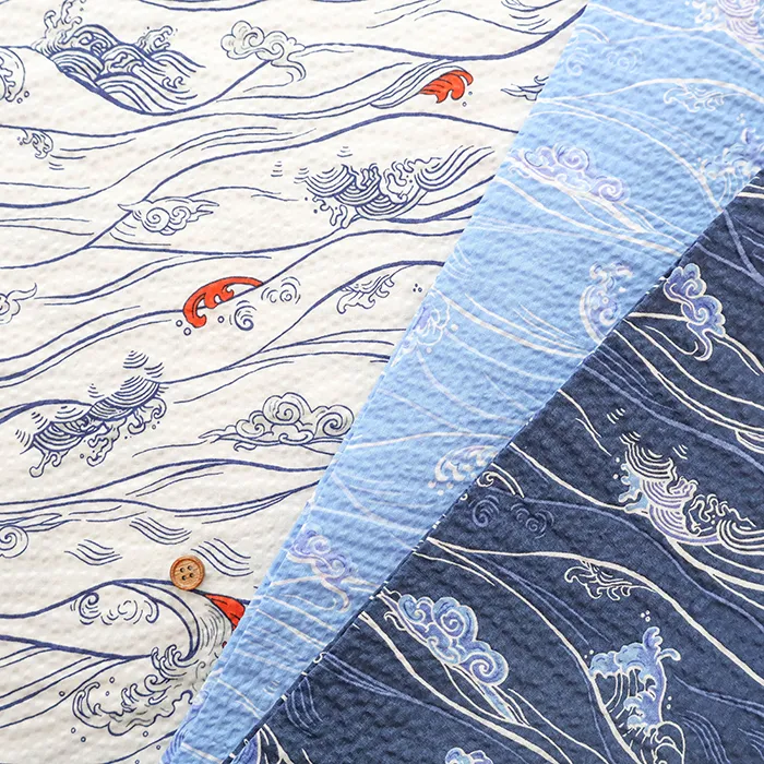 コットンリップルプリント生地　お気に入りシリーズ　波