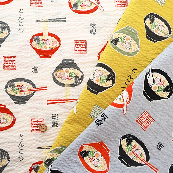 コットンリップルプリント生地　お気に入りシリーズ　ラーメン