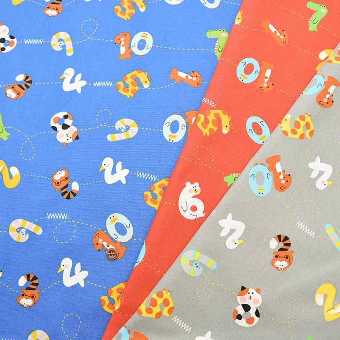 コットンオックスプリント生地　bambina アニマルナンバーズ