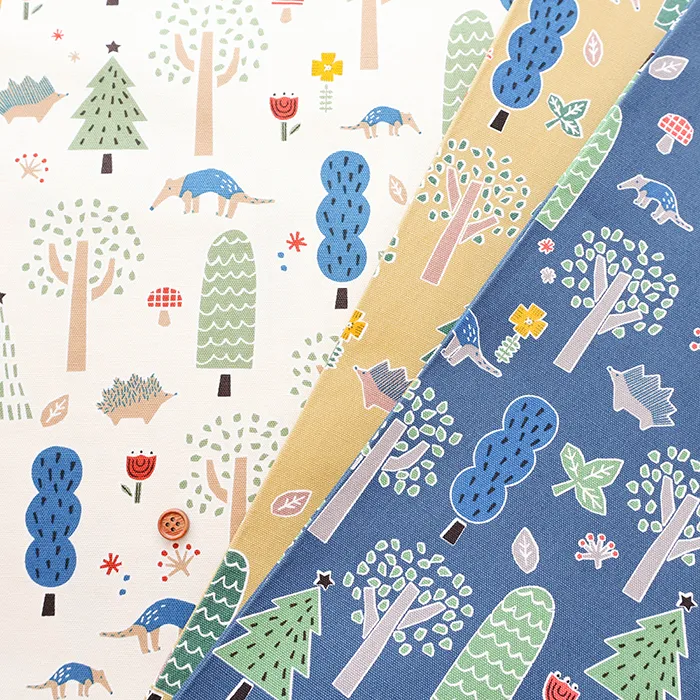 コットンオックスプリント生地　Hi! my zoo　森の中