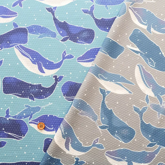 中国製　接触冷感　クールクロスプリント生地　クジラ