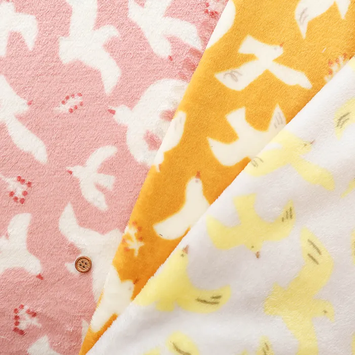 中国製　ポリエステルフランネルファープリント生地　Flammin　鳥