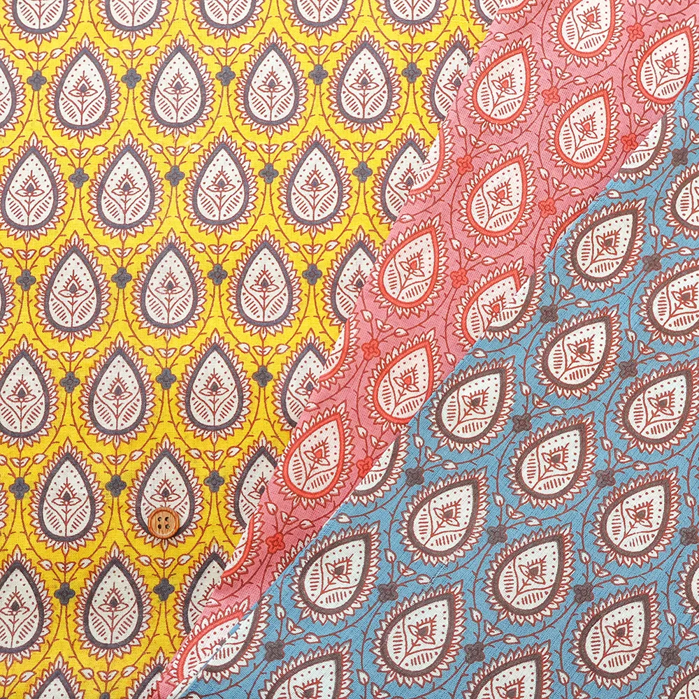 インド製　コットンシーチングプリント生地　エスニックフラワー　しずく