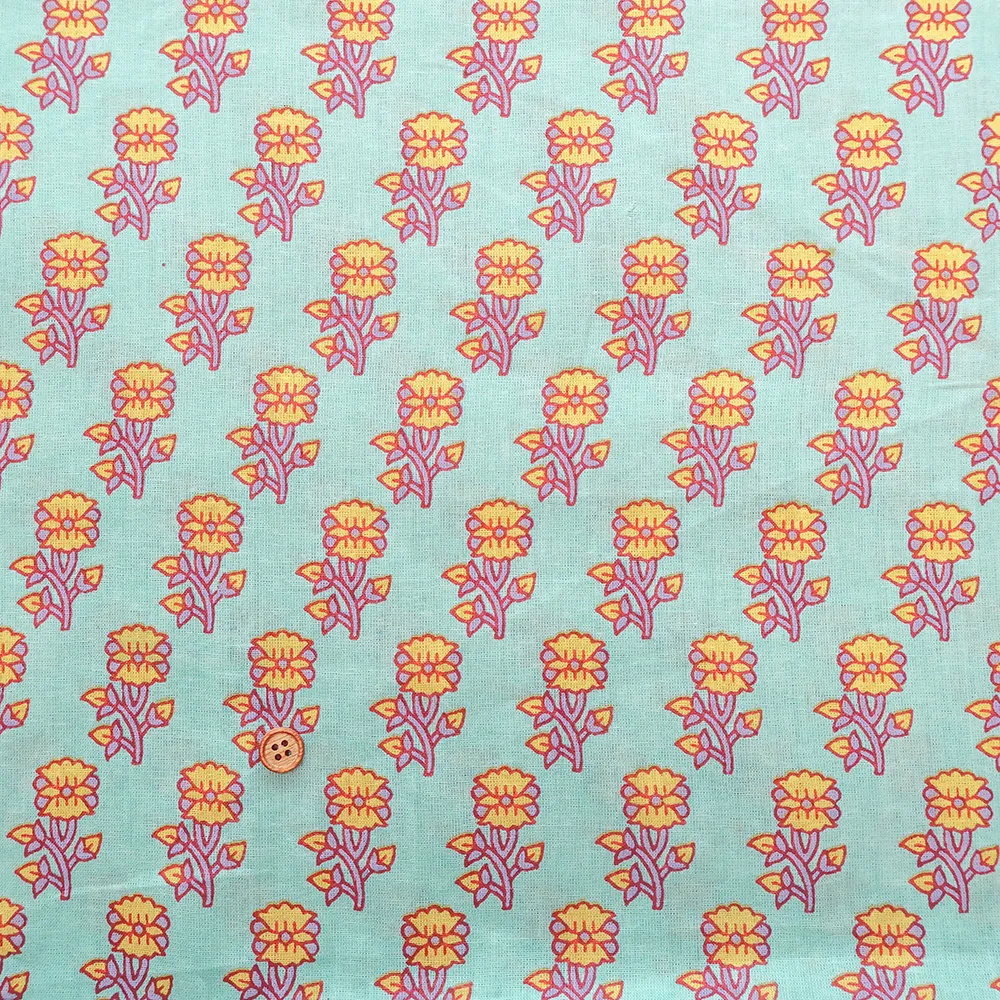 インド製　コットンシーチングプリント生地　エスニックフラワー　シンプル