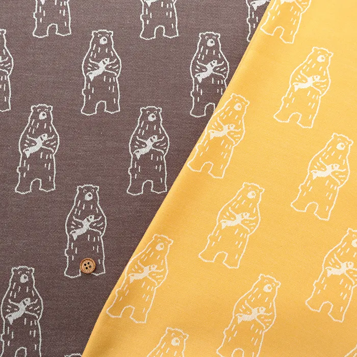 播州織　コットンジャガード生地　レトロアニマル　クマ