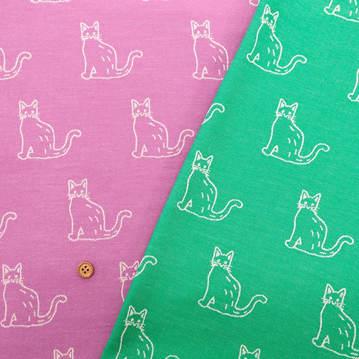 播州織　コットンジャガード生地　レトロアニマル　ネコ