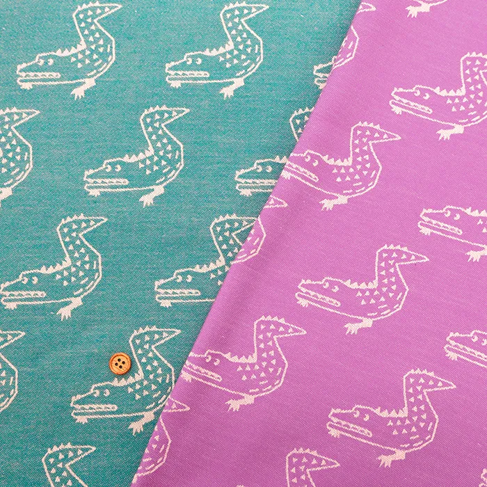 播州織　コットンジャガード生地　レトロアニマル　ワニ