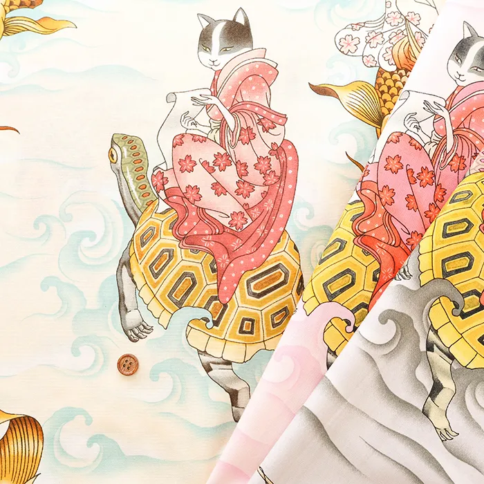 USAコットンシーチングプリント生地　ALEXANDER HENRY　feline fisherman