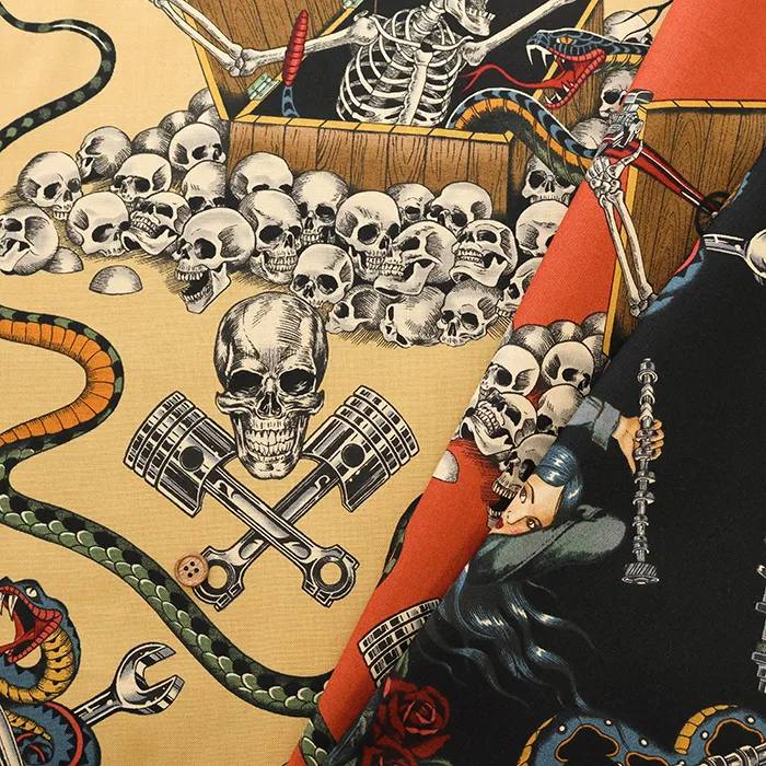 USAコットンシーチングプリント生地　ALEXANDER HENRY　denim&demons