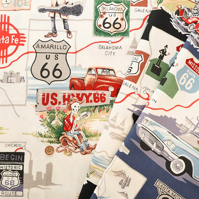 USAコットンシーチングプリント生地　ALEXANDER HENRY　memories of route 66