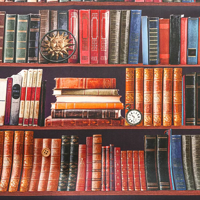 コットンシーチングインクジェットプリント生地　ming swim　本棚