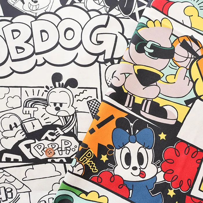 中国製　コットンシーチングインクジェットプリント生地　リトルボブドッグ(1h-015-nto-015)