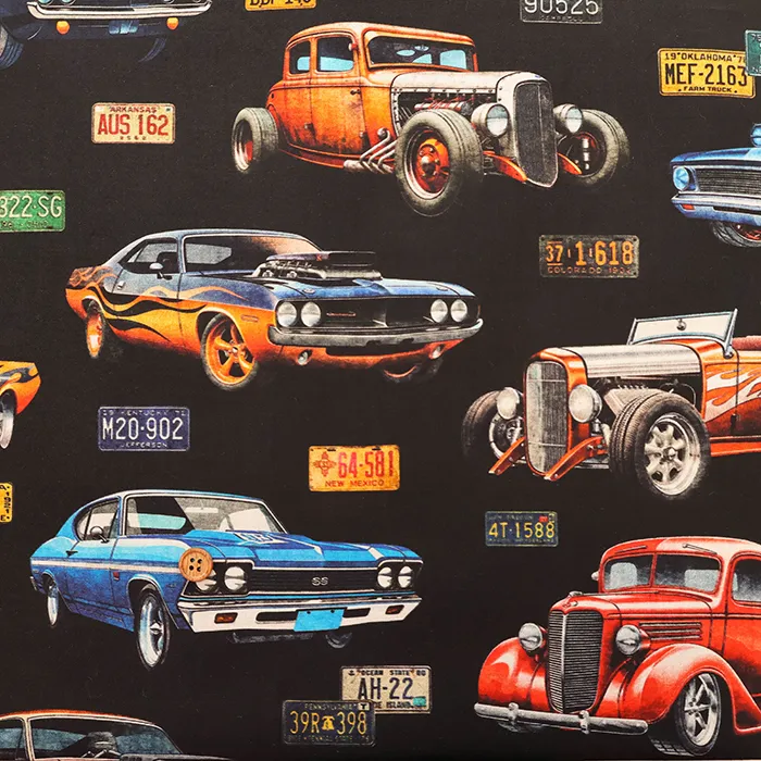 USAコットンプリント生地　QT FABRICKS　Hot Rods　クルマ