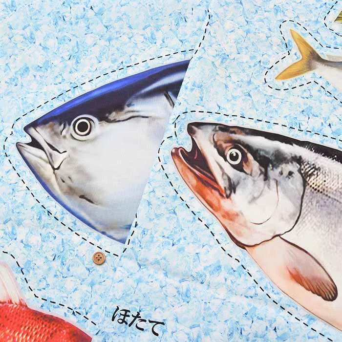 ≪柄売り≫コットン　シーチングインクジェットプリント生地　お魚屋さん　パネル柄【1柄 約105cm×98cm】