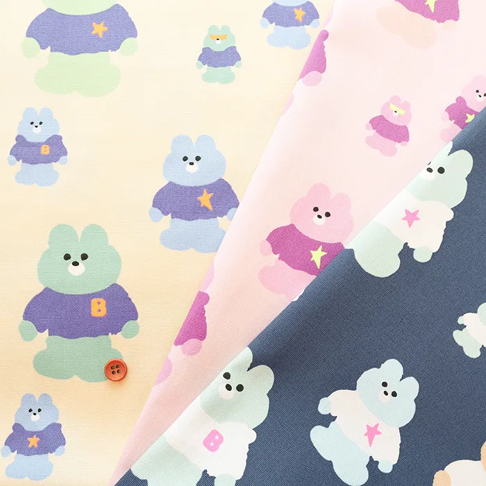 コットンオックスネオンプリント生地　メロウフレンズ　クマ