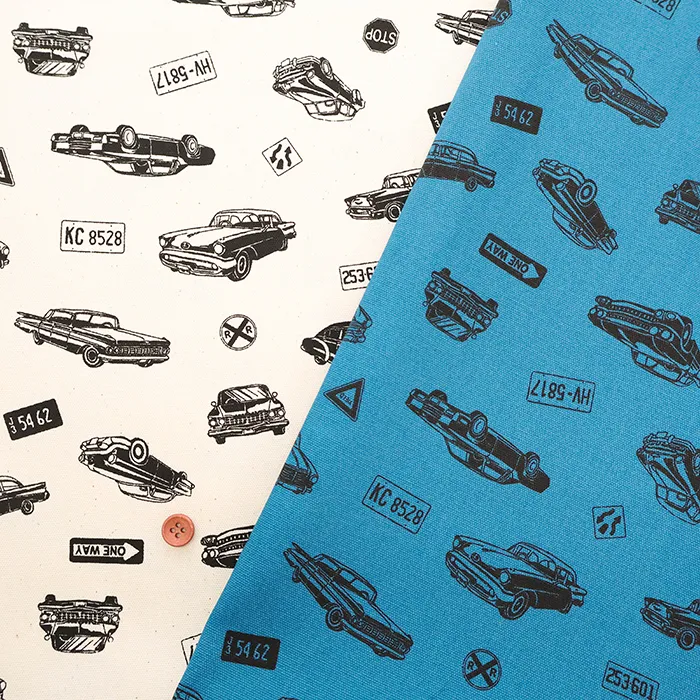 コットンオックスプリント生地　ヴィンテージカー