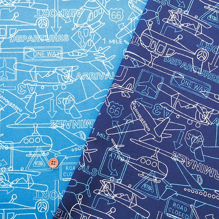 コットンオックスプリント生地　飛行機