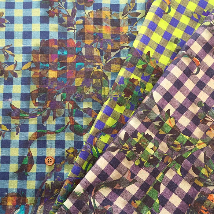 コットンシーチングプリント生地　nora.　ギンガムフラワー