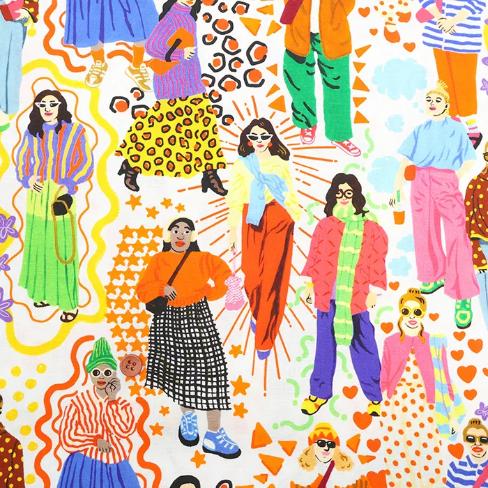 コットンシーチングインクジェットプリント生地　nora.　ウーマン