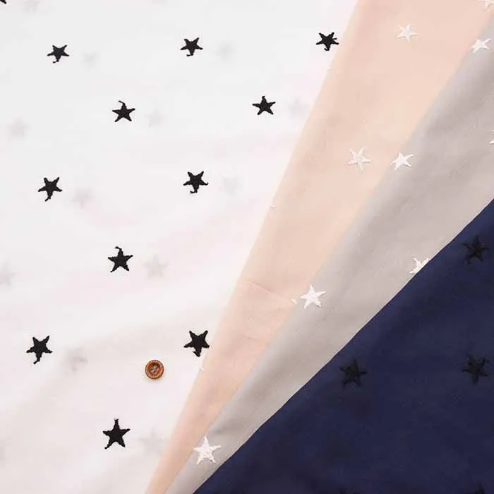 コットンブロード刺繍生地　星柄の刺繍(h-024-yo-2012)