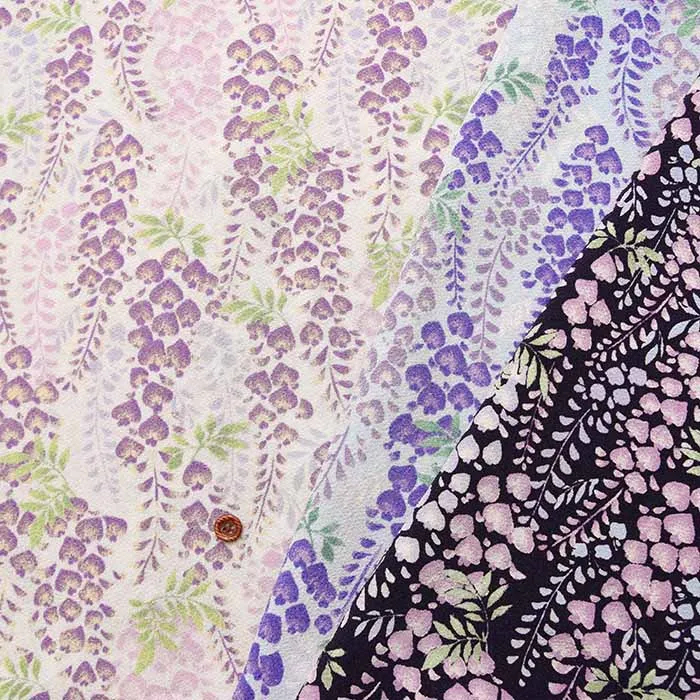 ポリエステル二越ちりめんプリント生地　藤の花