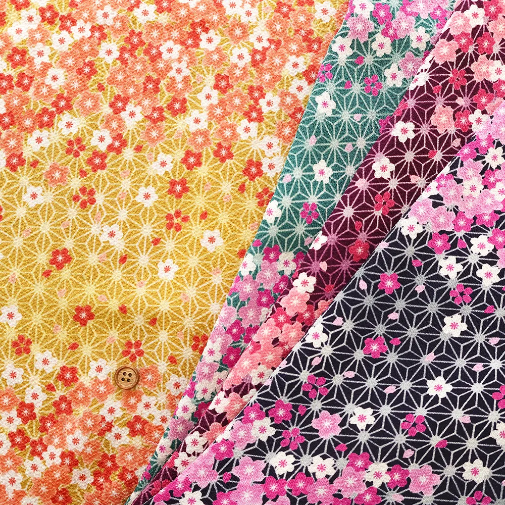 ポリエステルチリメンプリント生地　花吹雪