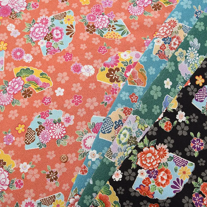 ポリエステル二越ちりめんプリント生地　扇子