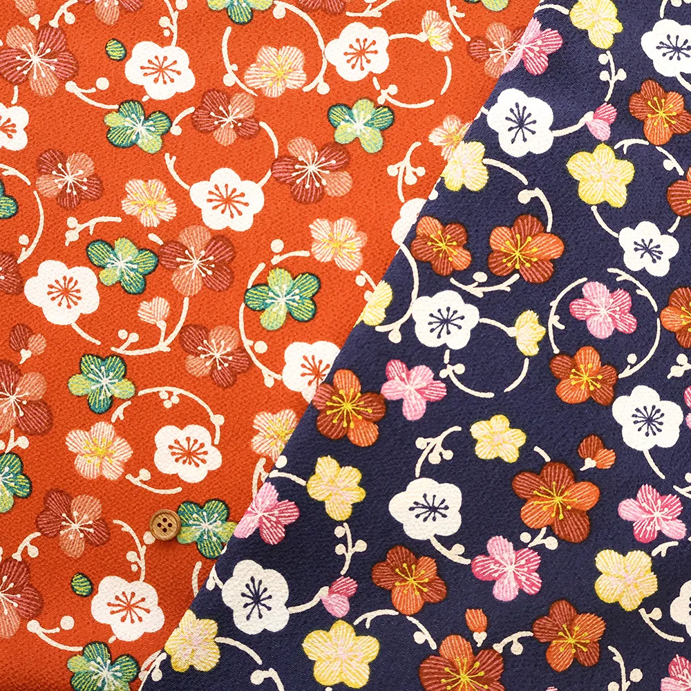 ポリエステルチリメンプリント生地　梅