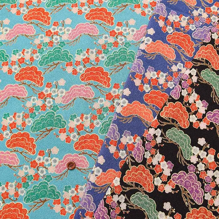 ポリエステル二越ちりめんプリント生地　松に梅