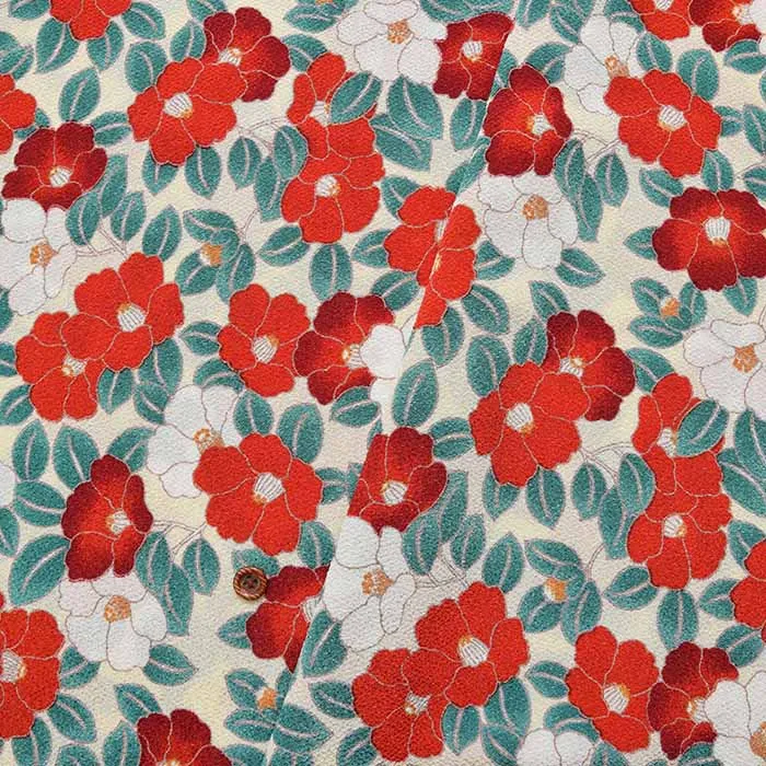 ポリエステルチリメンプリント生地　モダン椿