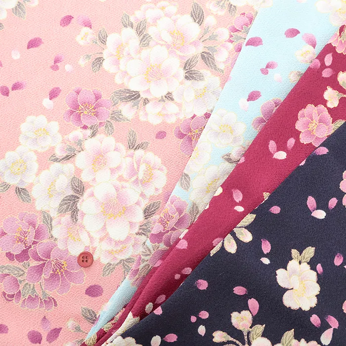 ポリエステル二越ちりめんプリント生地　八重の優