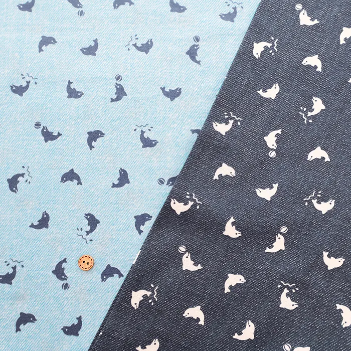 コットンダブルガーゼプリント生地　イルカ