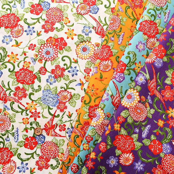 コットンブロードプリント生地　紅型調