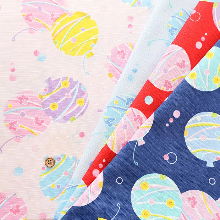 コットンシャンタンプリント生地　水ふうせん