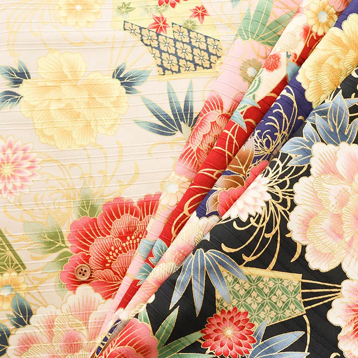 コットンサテンスラブプリント生地　華