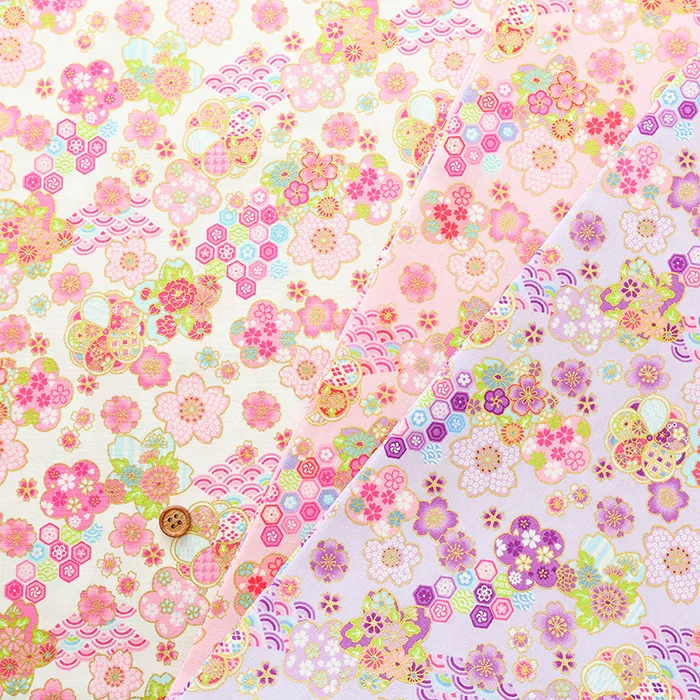 コットンシーチングラメプリント生地　桜