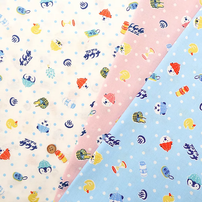 コットンシーチングプリント生地　アニマルサウナ