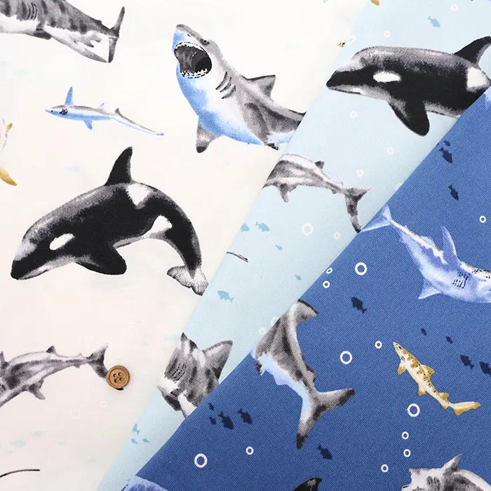 コットンオックスプリント生地　シャーク