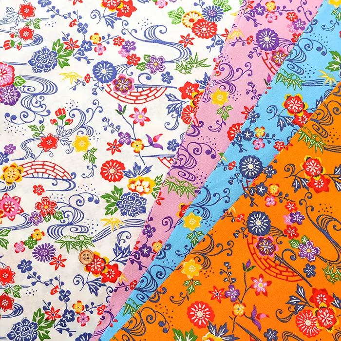 コットンブロードプリント生地　紅型調